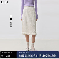 丽丽 LILY2024秋女装时髦重工立体花朵高腰H型显瘦设计感半身裙女 601白色 XL