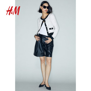 H&M2024秋季女装夹亮丝疏松针织开衫1253377 白色/拼色 160/88