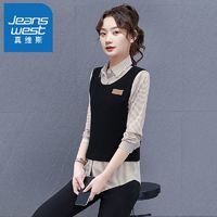 JEANSWEST 真维斯 时尚假两件上衣2024年新款洋气长袖t恤女秋冬内搭打底衫