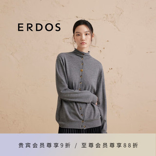 ERDOS 24秋冬轻薄外套宽松减龄精纺弹力高领针织开衫女羊绒衫 玛瑙灰 175/92A/XL