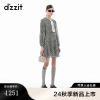 DZZIT地素连衣裙2024秋季雪纺花布碎花法式裙子女 黑色 M