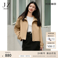 玖姿·安娜蔻韩系休闲风连肩按扣拉链落肩短风衣女2024秋季 卡其 3XL