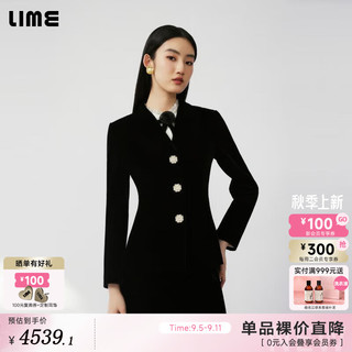 LIME FLARE莱茵外套丝绒上衣黑色2024秋收腰钻扣装饰女外套 黑色 L