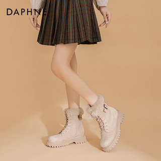 达芙妮（DAPHNE） 雪地靴女2024秋冬马丁靴加绒保暖百搭JL 杏色【美拉德风】 35