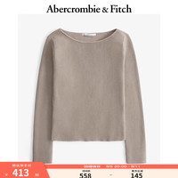 ABERCROMBIE & FITCH女装 24秋季辣妹时尚百搭简约船领针织长袖KI150-4258 棕褐色 XXS (160/80A)