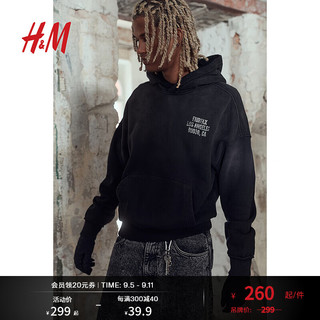 H&M2024秋季男装女装大廓形印花连帽衫1255569 黑色/Fairfax 175/100