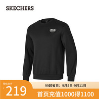 斯凯奇（Skechers）2024年男女款加绒舒适植绒印花圆领P424U032 碳黑/0018 M