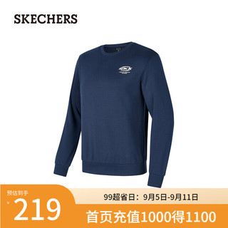 斯凯奇（Skechers）2024年男女款加绒舒适植绒印花圆领P424U032 藏青色/002Z S