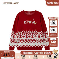 PawinPaw卡通小熊童装2024年秋冬男女童圣诞圆领毛衣舒适软糯 Red红色/20(成人款) 175cm