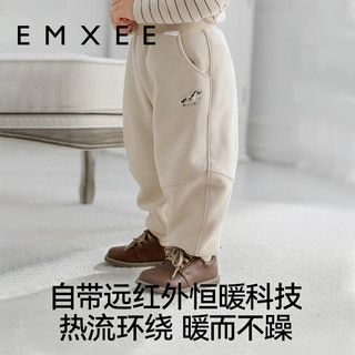 嫚熙（EMXEE）婴童秋冬卫裤男暖氧吧加绒加厚女宝宝长裤 青橄榄 90cm