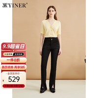 YINER音儿专选2024年秋季影儿女装喇叭长裤设计感开衩牛仔裤 黑色 38
