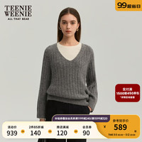 Teenie Weenie小熊2024年秋季气质羊驼毛V领毛衣软糯针织衫女 中灰色 160/S