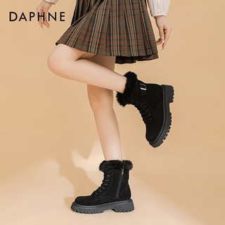 达芙妮（DAPHNE） 雪地靴女2024秋冬马丁靴加绒保暖百搭JL 黑色【经典不过时】 37