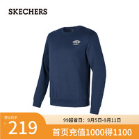 斯凯奇（Skechers）2024年男女款加绒舒适植绒印花圆领P424U032 藏青色/002Z L