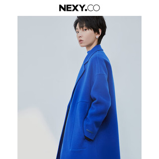 奈蔻【美利奴细羊毛】NEXY.CO/2024年冬季双面呢青色大衣外套 深群青色 2XL