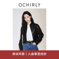 ochirly欧时力羊皮真皮衬衫女宽松外套高级感24秋冬季通勤 黑色 S