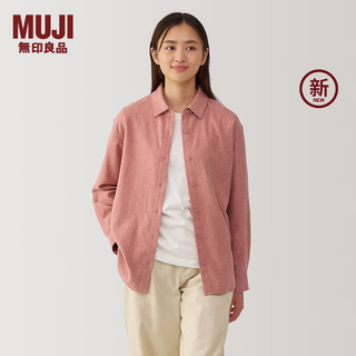 无印良品（MUJI）女式 法兰绒 衬衫领长袖衬衫 女士衬衣外套秋冬款 格子衫女装 烟熏粉色 S (155/80A)