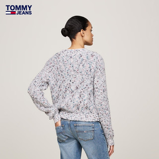 TOMMY JEANS24秋冬女装慵懒风刺绣杂花宽松V领针织开衫DW0DW18672 灰色斑点YBH S