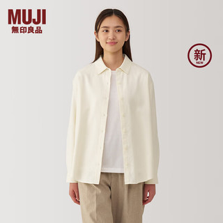 无印良品（MUJI）女式 法兰绒 衬衫领长袖衬衫 女士衬衣外套秋冬款 格子衫女装 米白色 M (160/84A)