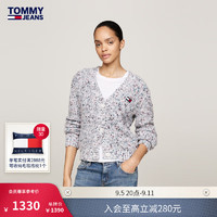 TOMMY JEANS24秋冬女装慵懒风刺绣杂花宽松V领针织开衫DW0DW18672 灰色斑点YBH L