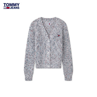 TOMMY JEANS24秋冬女装慵懒风刺绣杂花宽松V领针织开衫DW0DW18672 灰色斑点YBH L