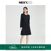 奈蔻【美利奴细羊毛】NEXY.CO/2024年冬季圆领长袖纯色连衣裙 黑色 2XL