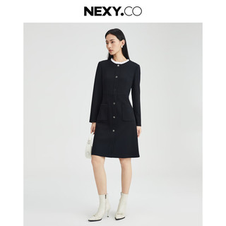 奈蔻【美利奴细羊毛】NEXY.CO/2024年冬季圆领长袖纯色连衣裙 黑色 2XL