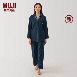 无印良品（MUJI） 女式 无侧缝 法兰绒睡衣 女士家居服女款秋冬纯棉FD1KBC4A 深藏青色 L 上装165/88A 下装165/70A