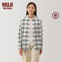 无印良品（MUJI）女式 法兰绒 衬衫领长袖衬衫 女士衬衣外套秋冬款 格子衫女装 米白色格纹 L (165/88A)