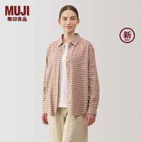 无印良品（MUJI）女式 法兰绒 衬衫领长袖衬衫 女士衬衣外套秋冬款 格子衫女装 烟熏粉色格纹 XL (165/92A)