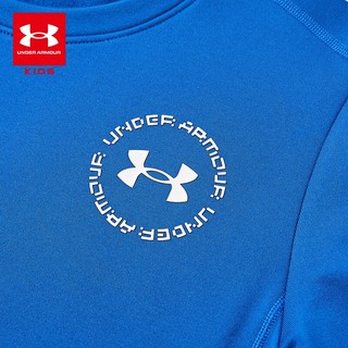 安德玛（Under Armour）童装儿童长袖T恤男童圆领休闲上衣大童综训纯色运动服244121107 科技蓝 140