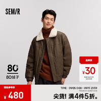 森马（Semir）羽绒服男2024冬季复古仿皮衣薄款短夹克撞色拼接外套毛领 咖色调（灰鸭绒）00455 165/84A/S