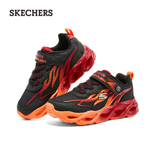 斯凯奇（Skechers）网鞋简约百搭亮灯鞋400103L 黑色/红色/BKRD 32码