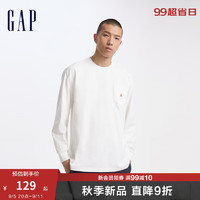 Gap男女装2024秋季纯棉小熊刺绣logo长袖T恤百搭上衣637675 白色 185/104A(XXL) 亚洲尺码