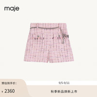 Maje2024秋季女装时尚粉色格纹高腰花呢短裤休闲裤MFPSH00598 粉色 T40