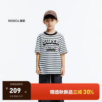 little MO&Co.抑菌 little moco童装24秋男女童纯棉条纹短袖t恤KBD3TEE001 白黑条色 140/68