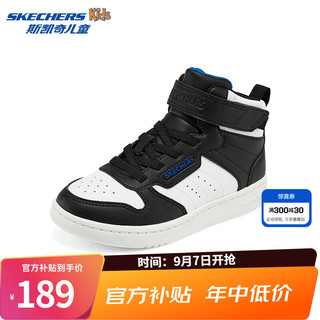 Skechers斯凯奇儿童春秋时尚低帮板鞋休闲运动鞋轻便中大童小白鞋405636L 黑色/白色/BKW 32码