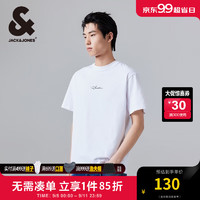 杰克·琼斯（JACK&JONES）夏季男士胸前字母装饰背部胶印图案宽松短袖T恤男224201057 A06 本白色 常规 A06 本白色 195/112A/XXXL