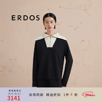 ERDOS【精纺】24秋冬绒毛混纺撞色针织衫厚款宽松翻领女套衫羊绒衫 黑 175/92A/XL