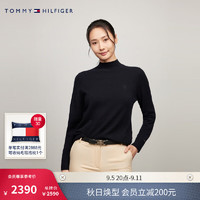 TOMMY HILFIGER24秋冬女装纯羊绒刺绣半高领打底合身针织衫WW0WW43203 黑色BDS XS