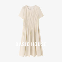 百家好（Basic House）醋纤纯色休闲夏季优雅气质感连衣裙B0624S5K752 米色 XL