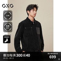 GXG男装 pu口袋肌理面料夹克外套男加厚保暖外套 2024冬季 黑色 190/XXXL