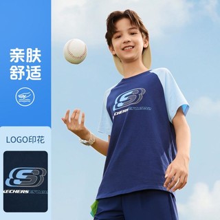 SKECHERS 斯凯奇 男女中大童|纯棉拼接针织短袖t恤衫夏季