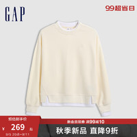 Gap女装2024初秋logo假两件卫衣简约休闲女友T套头上衣613550 米白色 165/84A(M) 亚洲尺码