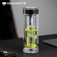 WANXIANG 万象 双层玻璃杯钛银子抗菌泡茶杯AV12L月光银360ml带滤网水杯 月光银 360ml