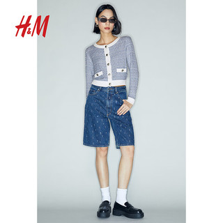 H&M2024秋季女装夹亮丝疏松针织开衫1253377 灰蓝色/拼色 155/80