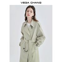 VEGA CHANG 2024风衣女中长高级感大衣小个子英伦风外套春装