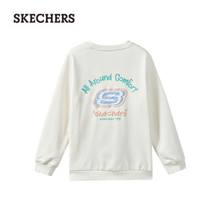 斯凯奇（Skechers）男女童装针织套头卫衣舒适中大童上衣L322K046 棉花糖白/0074 6XL