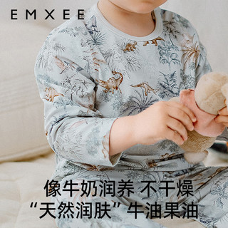 嫚熙（EMXEE）牛油果丝柔棉绒茸抱抱抗菌婴童长袖套装 侏罗纪森林 100cm （2-3岁，体重12-13.5kg）