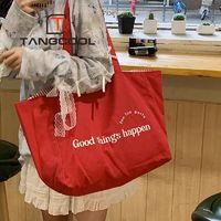 百亿补贴：Tangcool 唐酷 小众ins新款红色帆布袋单肩休闲字母大容量托特帆布包